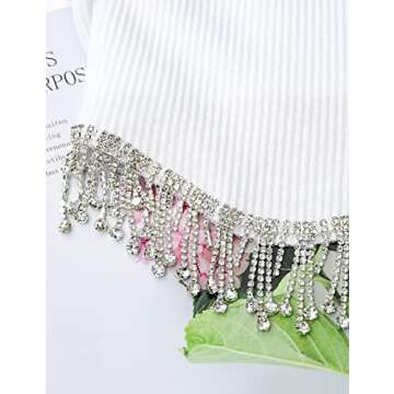 Lauweion Women’s Rhinestones Tassel Crop Top for Trendy Style