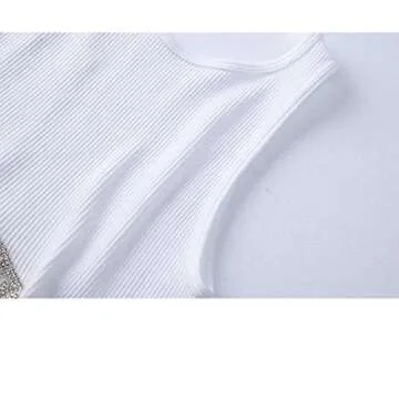 Lauweion Women’s Rhinestones Tassel Crop Top for Trendy Style