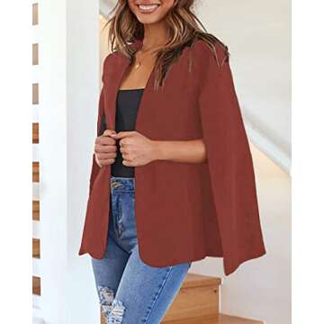Flybony Cape Sleeve Blazer Jackets for Women Elegant Casual Red Blazer, L