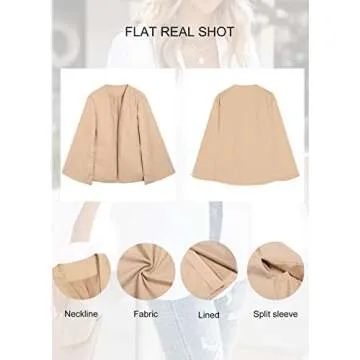 Flybony Cape Sleeve Blazer Jackets for Women Elegant Casual Red Blazer, L