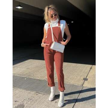 luvamia Corduroy Overalls for Women Adjustable Straps Fashion Bib Fall Overalls For Women Overalls For Women Apricot Brandy Western Outfit For Women Size Large Fits Size 12 / Size 14
