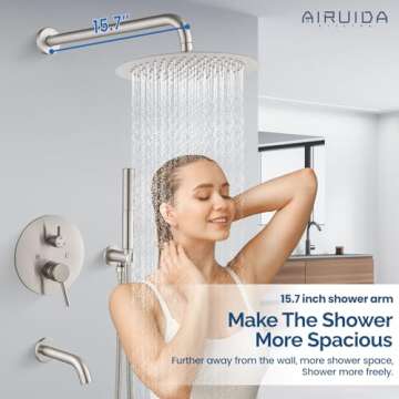 Airuida Round Shower System Set with Tub Spout,Wall Mount 3 Function Rain Shower Faucet Set,2 Functi...