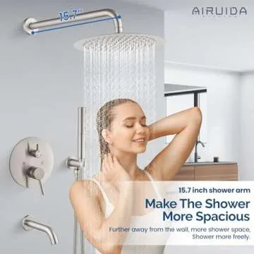 Airuida Round Shower System Set with Tub Spout,Wall Mount 3 Function Rain Shower Faucet Set,2 Functi...