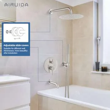 Airuida Round Shower System Set with Tub Spout,Wall Mount 3 Function Rain Shower Faucet Set,2 Functions Handheld Shower Tub Spout Tub Shower Combo Set Fixtures 10 Inches Shower Head Brushed Nickel