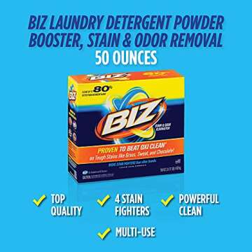 Biz Laundry Detergent Powder Booster, Stain & Odor Removal - 50 Ounces