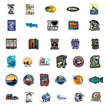 Guer Go Fishing Stickers 101PCS Outdoor Adventure Fishing Pole Decals for Water Bucket Phone Letter Guitar Laptop Skateboard Aesthetic Gifts for Fly Fish Enthusiast Hunting Theme Decals