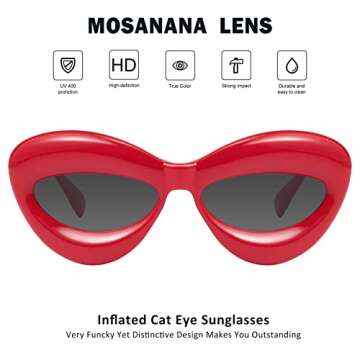 mosanana Inflated Bubble Y2K Cat Eye Sunglasses for Women Trendy Cool Cute Funky Fashion Retro Vinta...