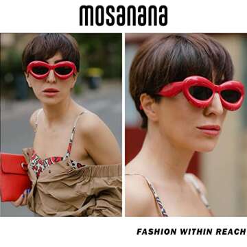 mosanana Inflated Bubble Y2K Cat Eye Sunglasses for Women Trendy Cool Cute Funky Fashion Retro Vintage Red Stylish 90s Aesthetic 2000s Ladies Chunky Sexy Lip Thick Frame Sun Glasses Shade Sunnies Mia