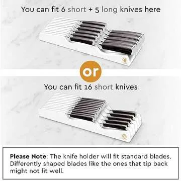 In-Drawer Knife Block Organizer - Bamboo Wood Drawer Knife Organizer - Holds 5 Long + 6 Short Knives (Not Included) - Store Knives with Blades Pointing Down