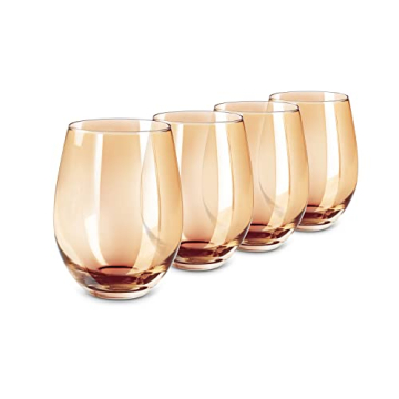 LUXU Amber Stemless Wine Glass Set - Elegant Drinking Tumblers