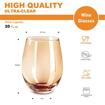 LUXU Amber Stemless Wine Glass Set - Stylish Drink Tumblers