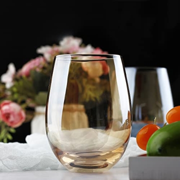 LUXU Amber Stemless Wine Glass Set - Stylish Drink Tumblers