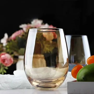LUXU Amber Stemless Wine Glass Set - Stylish Drink Tumblers
