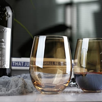 LUXU Amber Stemless Wine Glass Set - Stylish Drink Tumblers