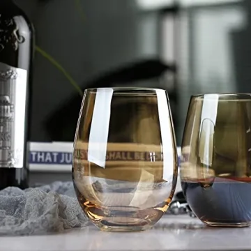 LUXU Amber Stemless Wine Glass Set - Stylish Drink Tumblers