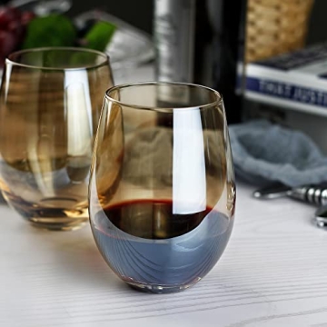 LUXU Amber Stemless Wine Glass Set - Stylish Drink Tumblers