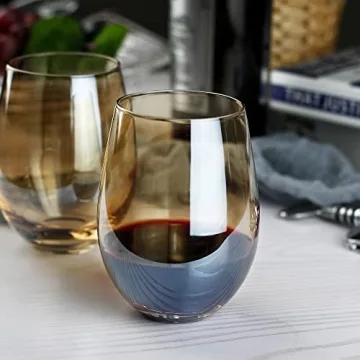 LUXU Amber Stemless Wine Glass Set - Stylish Drink Tumblers