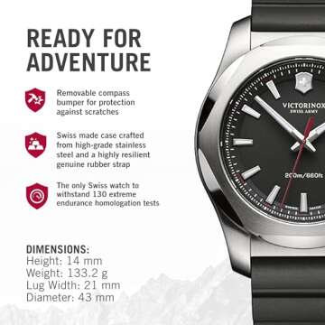 Victorinox Swiss Army I.N.O.X. Rubber Watch, 43mm, Black