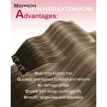 Moresoo Clip in Hair Extensions Real Human Hair Balayage Ombre Dark Brown to Golden Brown 7Pcs 120G ...