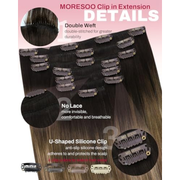 Moresoo Clip in Hair Extensions Real Human Hair for Women