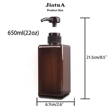 Pump Bottle, Refillable Plastic Empty Lotion Soap Dispenser Liquid Container for Bathroom Shampoo and Body Wash, 22oz/650ml Amber 2 Pack