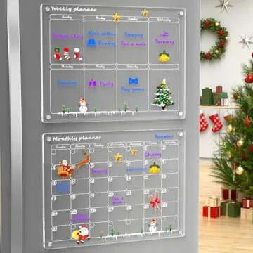 NPPLUS Acrylic Magnetic Monthly and Weekly Calendar for Fridge,2 Set Clear Dry Erase Board, Reusable...