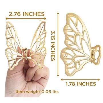 LIDUTA Premium Large Metal Butterfly Non Slip Hair Claw Clips, Hair Accessories For Women Jaw Clips Strong Hold Hair Clips For Thick Hair 2 Packs Gold and Rose gold