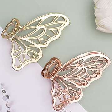 LIDUTA Premium Large Metal Butterfly Non Slip Hair Claw Clips, Hair Accessories For Women Jaw Clips Strong Hold Hair Clips For Thick Hair 2 Packs Gold and Rose gold