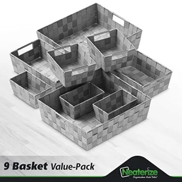 Stylish Dark Grey Storage Baskets Set Of 9 For Organizing