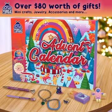 PURPLE LADYBUG Christmas Girls Advent Calendar 2024 Kids with 24 Unique Gifts - Crafts, Jewelry, Acc...