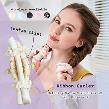 Heatless Curling Rod Silk Headband, No Heat Curls Rollers, Curlers with Ribbons Sleeping Soft Wave H...