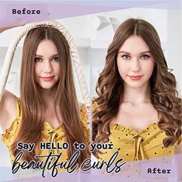 Heatless Curling Rod Silk Headband, No Heat Curls Rollers, Curlers with Ribbons Sleeping Soft Wave Hair Curler DIY Hair Styling Tools Formers for Long Medium Hair (Champagne)