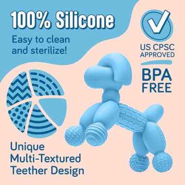 SplashEZ Baby Teether 100% Silicone Baby Toys, Teethers for Babies 3-6 Months, 6-12 Months, Infant, Newborns 0+ BPA-Free, Certified Safe Pacifier Textures, Purple