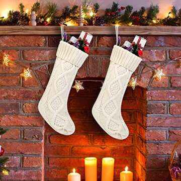 Free Yoka Cable Knit Christmas Stockings Kits Solid Color White Ivory Classic Decorations 18", Set of 2