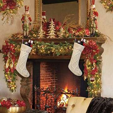 Free Yoka Cable Knit Christmas Stockings Kits Solid Color White Ivory Classic Decorations 18", Set of 2