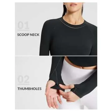 BALEAF Womens Long Sleeve Workout Tops Athletic Crop Top Running Slim Fit Gym Yoga Shirts Black M