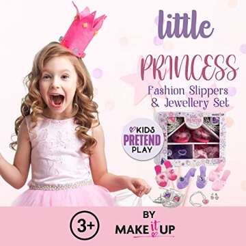MAKE IT UP - Little Princess Deluxe Girl Dress Up & Slippers with Jewelry Set for Role Play - Kids' ...