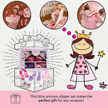 MAKE IT UP - Little Princess Deluxe Girl Dress Up & Slippers with Jewelry Set for Role Play - Kids' Dress Up & Pretend Play with 3 Pairs of Princess Shoes, 2 Crowns, 1 Necklace & 1 Pair of Earrings