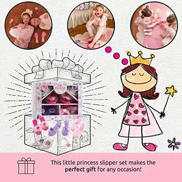 MAKE IT UP - Little Princess Deluxe Girl Dress Up & Slippers with Jewelry Set for Role Play - Kids' Dress Up & Pretend Play with 3 Pairs of Princess Shoes, 2 Crowns, 1 Necklace & 1 Pair of Earrings