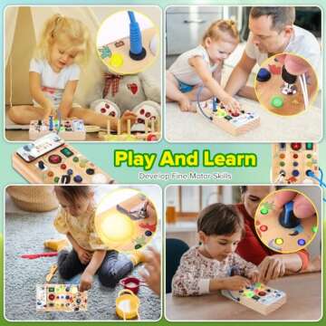 wakeInsa Montessori Busy Board,Montessori Toys for 1-3 Years Old,Baby Sensory Board,Preschool Learning Activities,Wooden Toys for Toddler,Christmas & Birthday Gift for Boys & Girls