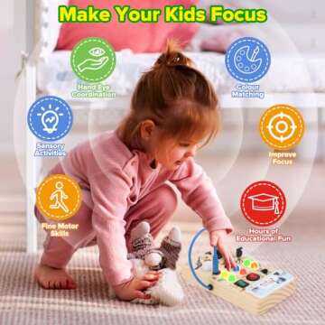 wakeInsa Montessori Busy Board,Montessori Toys for 1-3 Years Old,Baby Sensory Board,Preschool Learning Activities,Wooden Toys for Toddler,Christmas & Birthday Gift for Boys & Girls