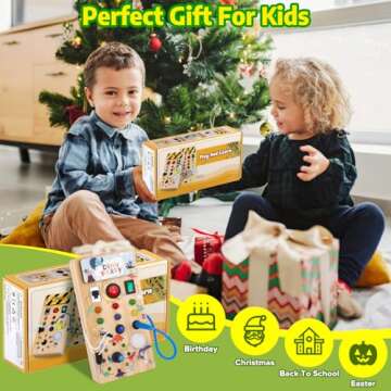 wakeInsa Montessori Busy Board,Montessori Toys for 1-3 Years Old,Baby Sensory Board,Preschool Learning Activities,Wooden Toys for Toddler,Christmas & Birthday Gift for Boys & Girls