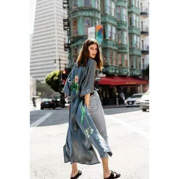 Luxurious KIM+ONO Handpainted Silk Kimono Robe