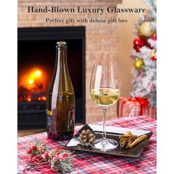 JBHO Hand Blown Italian Style Crystal White or Red Wine Glasses - Gift Packaging for Any Occasion - Lead-Free Premium Crystal Clear Glass - Set of 4-18 Ounce