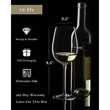 JBHO Hand Blown Italian Style Crystal White or Red Wine Glasses - Gift Packaging for Any Occasion - Lead-Free Premium Crystal Clear Glass - Set of 4-18 Ounce