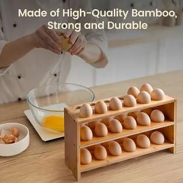 Sishynio 3 layer Egg Storage Rack Organizer for Countertop - Bamboo Kitchen Egg Holder Basket for Fresh Eggs, Egg Container for Chicken Coop Accessories