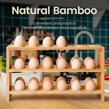 Sishynio 3 layer Egg Storage Rack Organizer for Countertop - Bamboo Kitchen Egg Holder Basket for Fresh Eggs, Egg Container for Chicken Coop Accessories