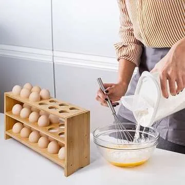 Sishynio 3 layer Egg Storage Rack Organizer for Countertop - Bamboo Kitchen Egg Holder Basket for Fresh Eggs, Egg Container for Chicken Coop Accessories