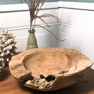 Handcrafted WHW Chunky Teak Wood Bowl for Stylish Decor