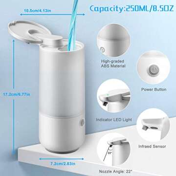 Soap Dispenser, Automatic Soap Dispenser Touchless Bath Kitchen Countertop Soap Dispenser with Infrared Motion Sensor, IPX6 Waterproof, 8.5OZ/250ML